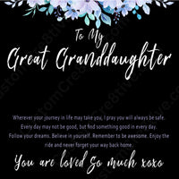 Great Granddaughter Necklace Birthday Gift – Present From Great Grandparent - "Wherever your journey in life may take you"