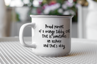 Load image into Gallery viewer, Proud Parent Orange Tabby Cat Camper Mug  - 12oz Funny Ginger Cat Lover Gift - Sarcastic Humor Coffee Cup for Pet Owners
