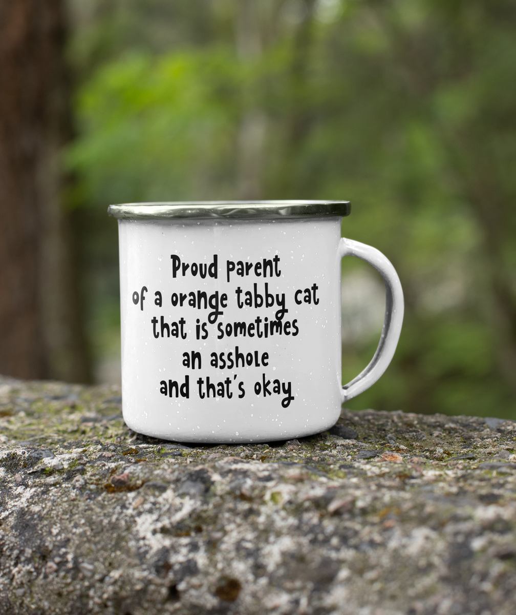 Funny Ginger Cat Lover Gift: Proud Parent Of An Orange Tabby Cat, 12oz Cat Camper Mug, Sarcastic Humor Coffee Cup for Pet Owners