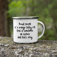 Funny Ginger Cat Lover Gift: Proud Parent Of An Orange Tabby Cat, 12oz Cat Camper Mug, Sarcastic Humor Coffee Cup for Pet Owners