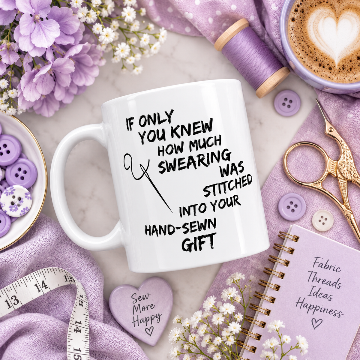 Funny Sewing Mug, Sewing Lover Gift, Seamstress Gift, Sewing Gifts for Women, Gift for Sewer, Needlework Gift - If Only You Knew How Much Swearing