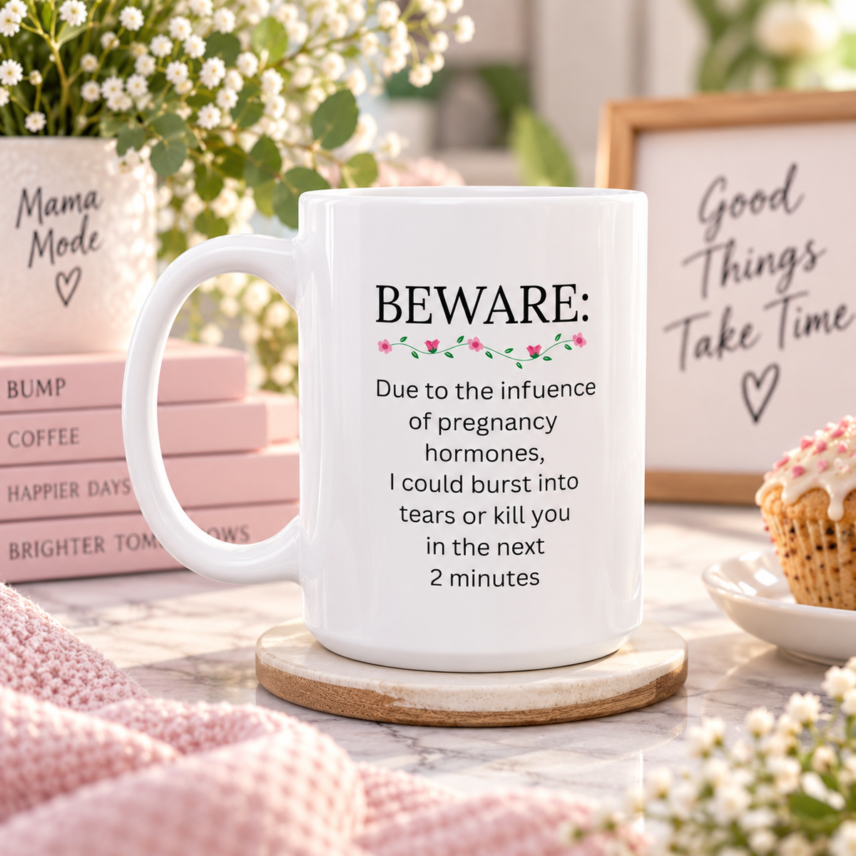 Funny Pregnancy Mug, Expecting Mom Gift, Mom to Be Coffee Cup, Baby Shower Gift, Pregnant Woman Humor – Beware Due To The Influence Of Pregnancy Hormones