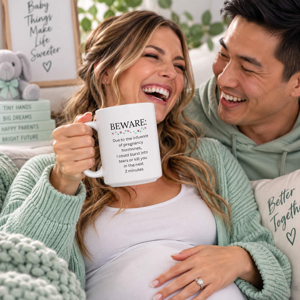 Funny Pregnancy Mug, Expecting Mom Gift, Mom to Be Coffee Cup, Baby Shower Gift, Pregnant Woman Humor – Beware Due To The Influence Of Pregnancy Hormones