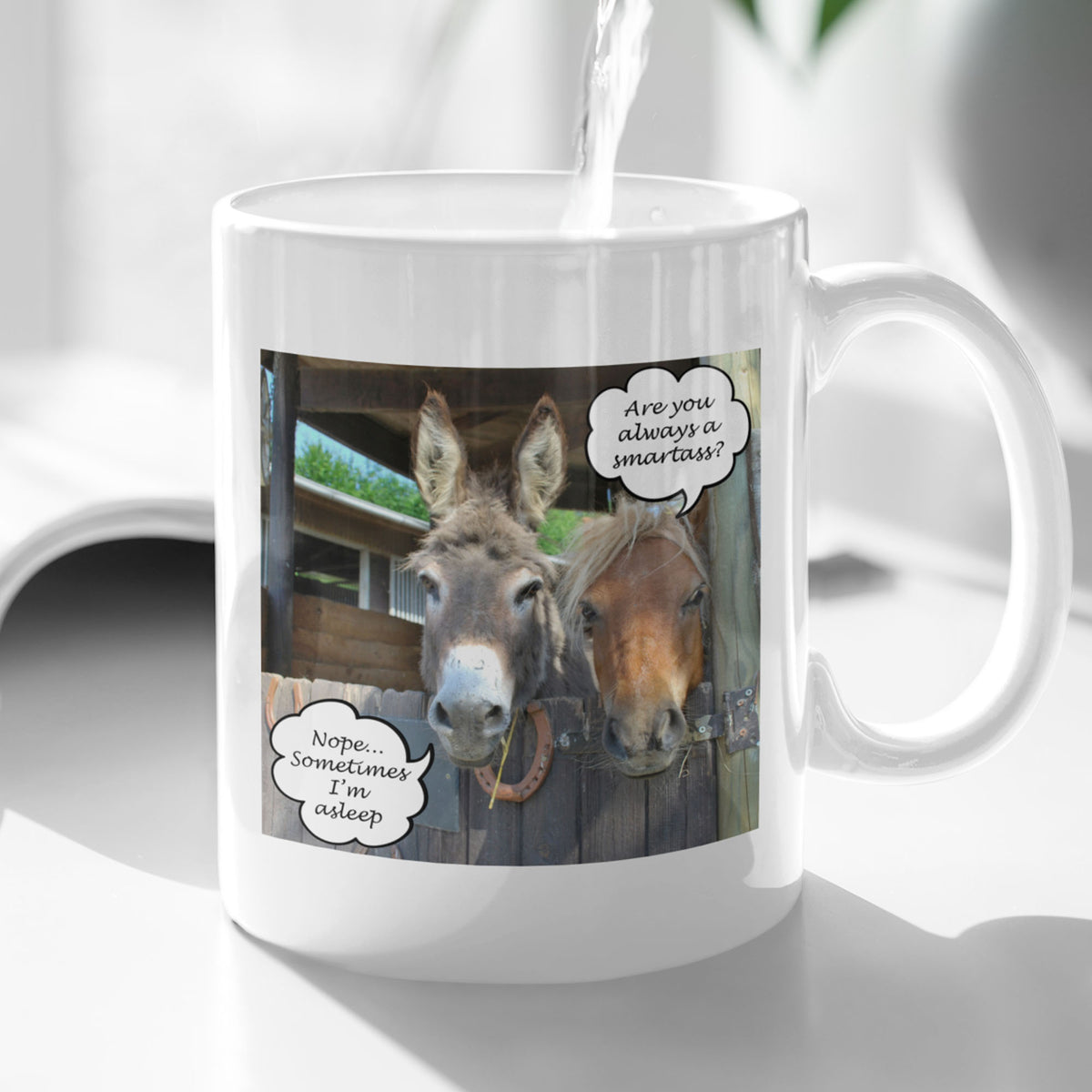 Funny Donkey Mug Gift for Friends & Coworkers, Sarcastic Humor Coffee Cup, Funny Animal Humor Mug - "Are You Always A Smartass?"
