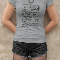 Funny Horse T-shirt For Women. Horse Lovers Gift. Horse Girl. Horse Mom Gift. Gift For Horse Owner. Horse Girls Know How To Handle Shit