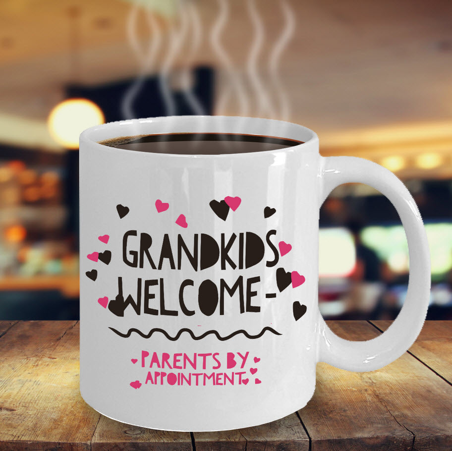 Grandma Coffee Mug - Funny Grandpa Or Grandma Gift - Grandparents Mug - "Grandkids Welcome"