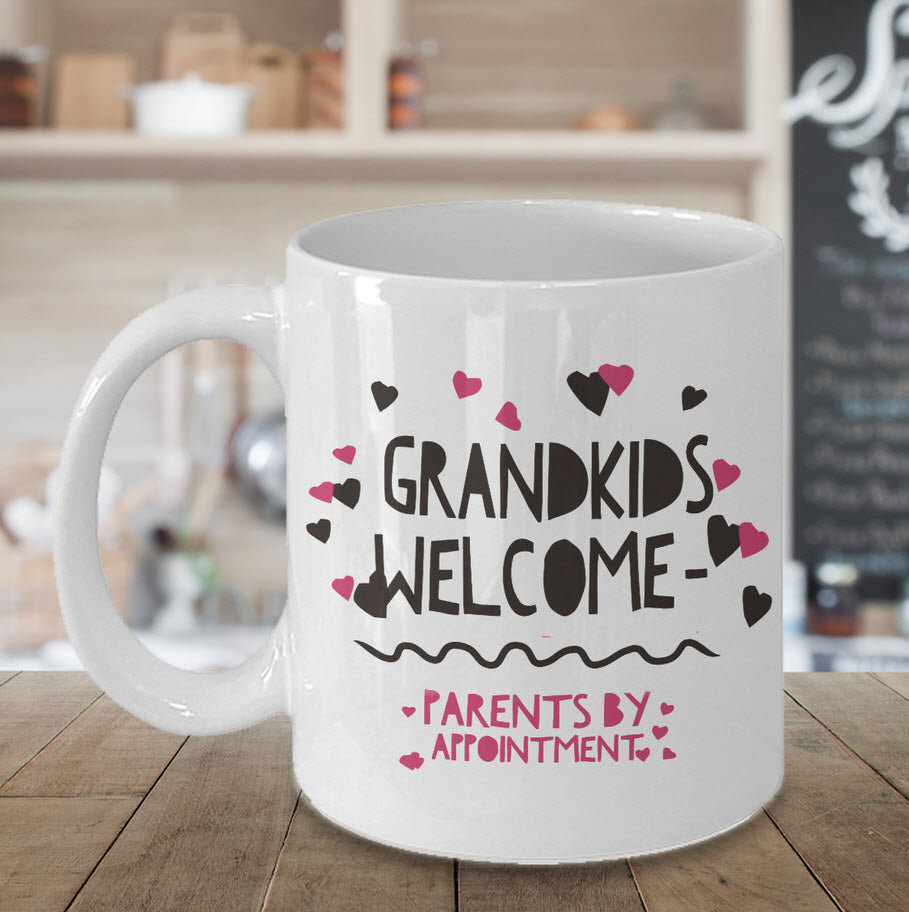 Grandma Coffee Mug - Funny Grandpa Or Grandma Gift - Grandparents Mug - "Grandkids Welcome"