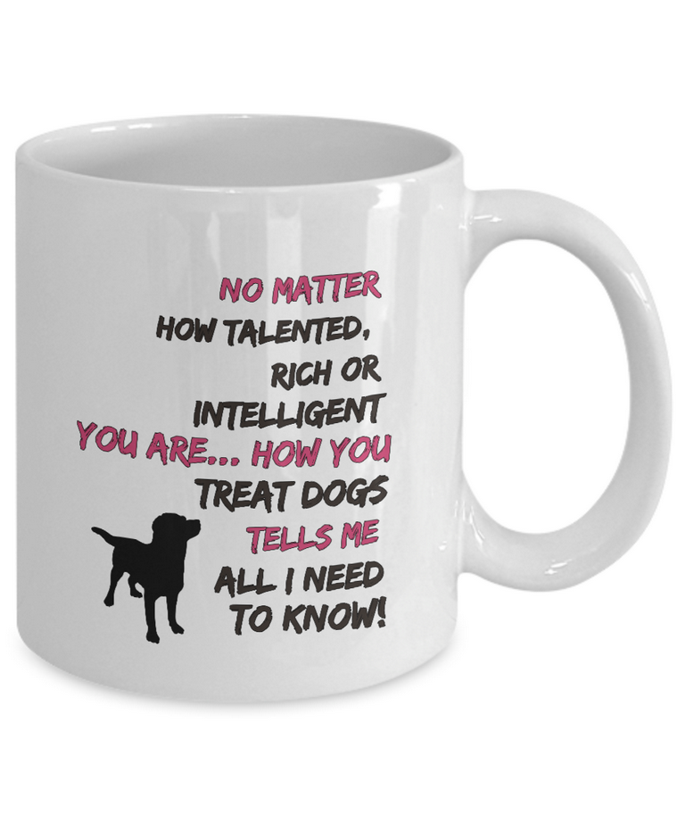 Dog Coffee Mug - Dog Lovers Gift - "No Matter How Talented Rich Or Intelligent You Are"
