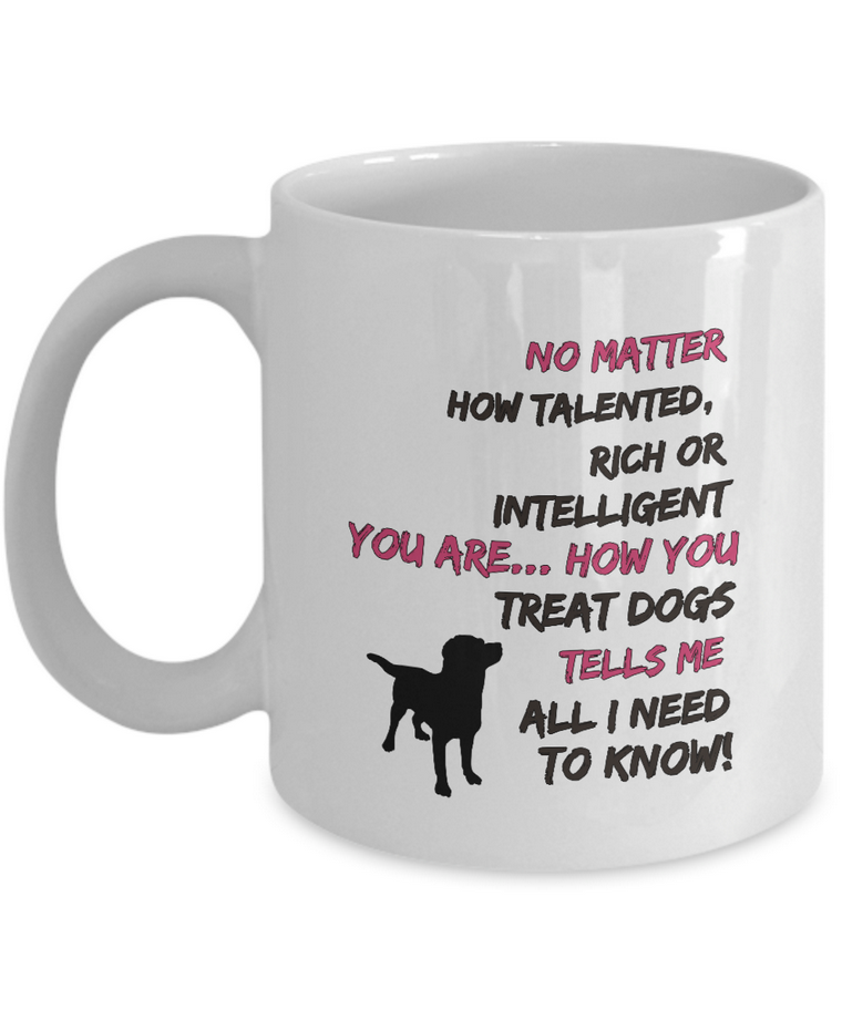 Dog Coffee Mug - Dog Lovers Gift - "No Matter How Talented Rich Or Intelligent You Are"