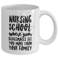 Nurse Coffee Mug - Funny Student Nurse Gift - "Nursing School - Where Your Classmates See You More"