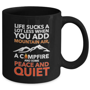 Black Camping Coffee Mug - 11oz Ceramic Campfire Mug - Gift For Campers - 