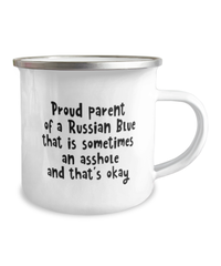 Load image into Gallery viewer, Funny Russian Blue Cat Coffee Mug. Cat Lover Gift. Cat Enamel Mug. Cat Birthday Gift For Women Or Men. Russian Blue Gifts. Cat Mom or Dad
