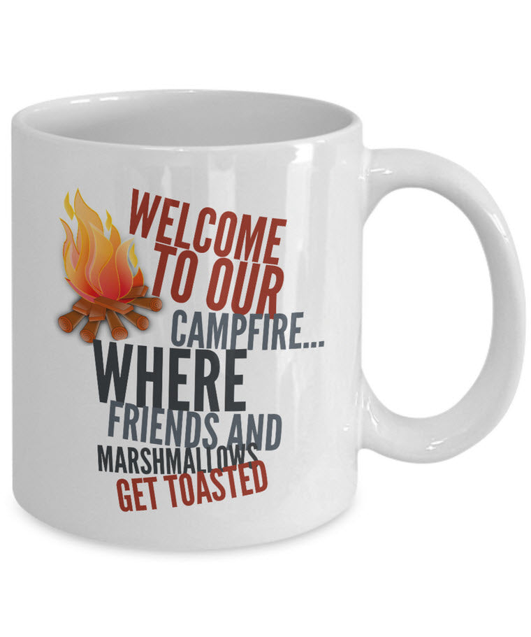 Camping Coffee Mug - Ceramic Campers Gift Idea - "Welcome To Our Campfire"