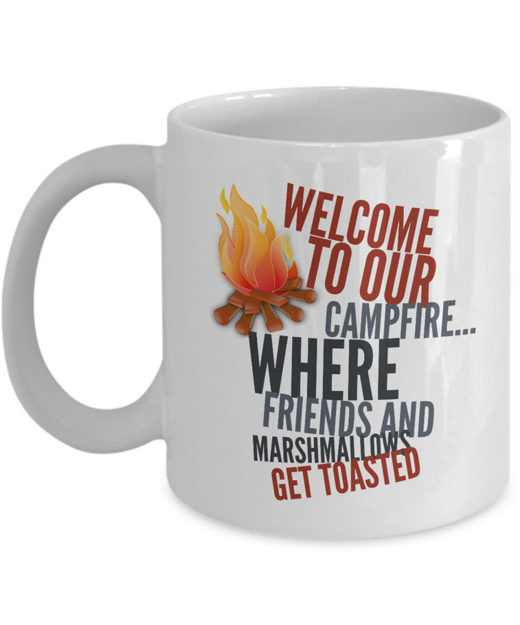 Camping Coffee Mug - Ceramic Campers Gift Idea - "Welcome To Our Campfire"