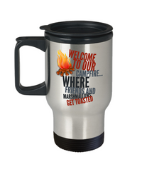 Load image into Gallery viewer, Camping Travel Mug - Stainless Steel Campers Mug - Camping Gift Idea - &quot;Welcome To Our Campfire&quot;
