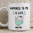 Cat Tea Mug - Cat Lovers Gift Idea - Happiness To Me Is Cats And Tea