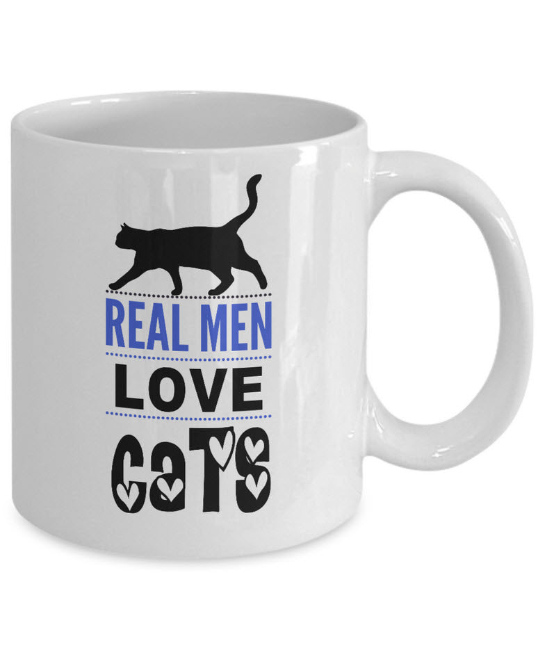 Cat Coffee Mug For Men - Cat Lover Gifts For Guys - "Real Men Love Cats"