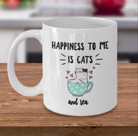 Load image into Gallery viewer, Cat Tea Mug - Cat Lovers Gift Idea - Happiness To Me Is Cats And Tea

