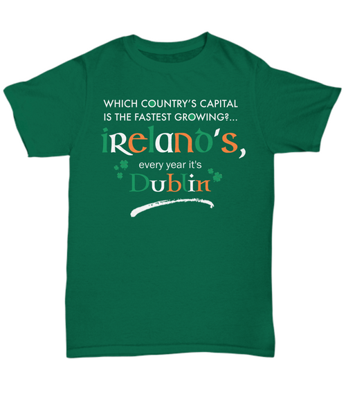 Irish Shirts For Men  - Green Irish Shirt - Funny St Patricks Day Gift - "Which Country's Capital?"