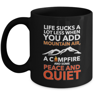 Black Camping Coffee Mug - 11oz Ceramic Campfire Mug - Gift For Campers - 