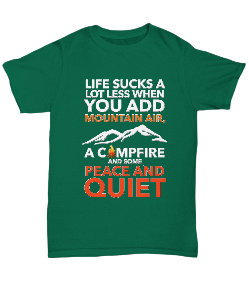 Camping Shirt For Men - Camp Life Shirt - Outdoors Shirt - Campfire Shirt - "Life Sucks A Lot Less"
