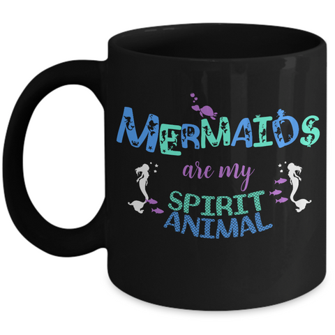 Mermaid Coffee Mug - Black 11oz Ceramic Mermaids Gift For Women - 