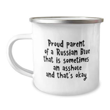 Funny Russian Blue Cat Coffee Mug. Cat Lover Gift. Cat Enamel Mug. Cat Birthday Gift For Women Or Men. Russian Blue Gifts. Cat Mom or Dad