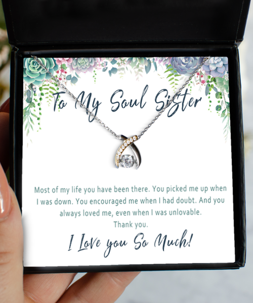 To My Soul Sister Necklace Keepsake Card. Soul Sister Best Friend Gift For Birthday Or Christmas. Soul Sister Or Special Best Friend Jewelry
