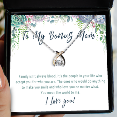 Bonus Mom Necklace Gift For Birthday Or Christmas. Unbiological Mom Gift For Her Birthday From Son Or Daughter. Like A Mom Mothers Day Gift
