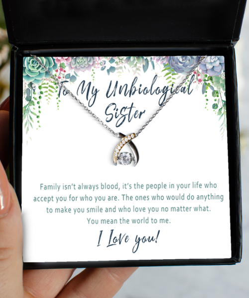 Unbiological Sister Necklace Gift For Birthday Or Christmas. Bonus Sister Gift. Blended Family Necklace. Long Distance Family Gifts Box
