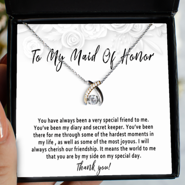 Maid Of Honor Gift Necklace From Bride. Thank You Gift For Maid Of Honor From Bride On Wedding Day. To My Maid Of Honor Jewelry Card Present