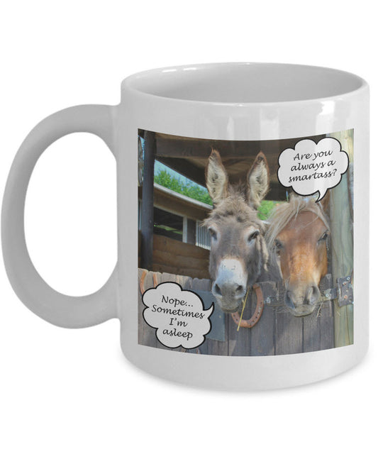 Donkey Mug - Ceramic Donkey Cup - Gift For Donkey Lover - Donkey Gift - "Are You Always A Smartass"