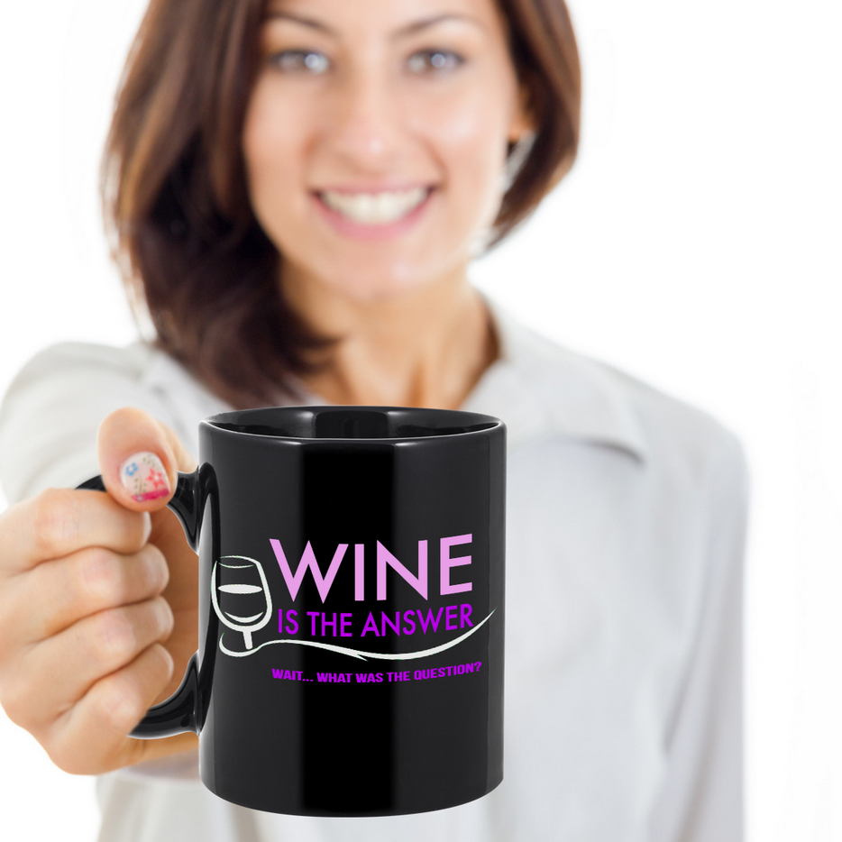 Wine Lover Coffee Mug - Funny Ceramic Wine Lovers Gift For Women - "Wine Is The Answer"