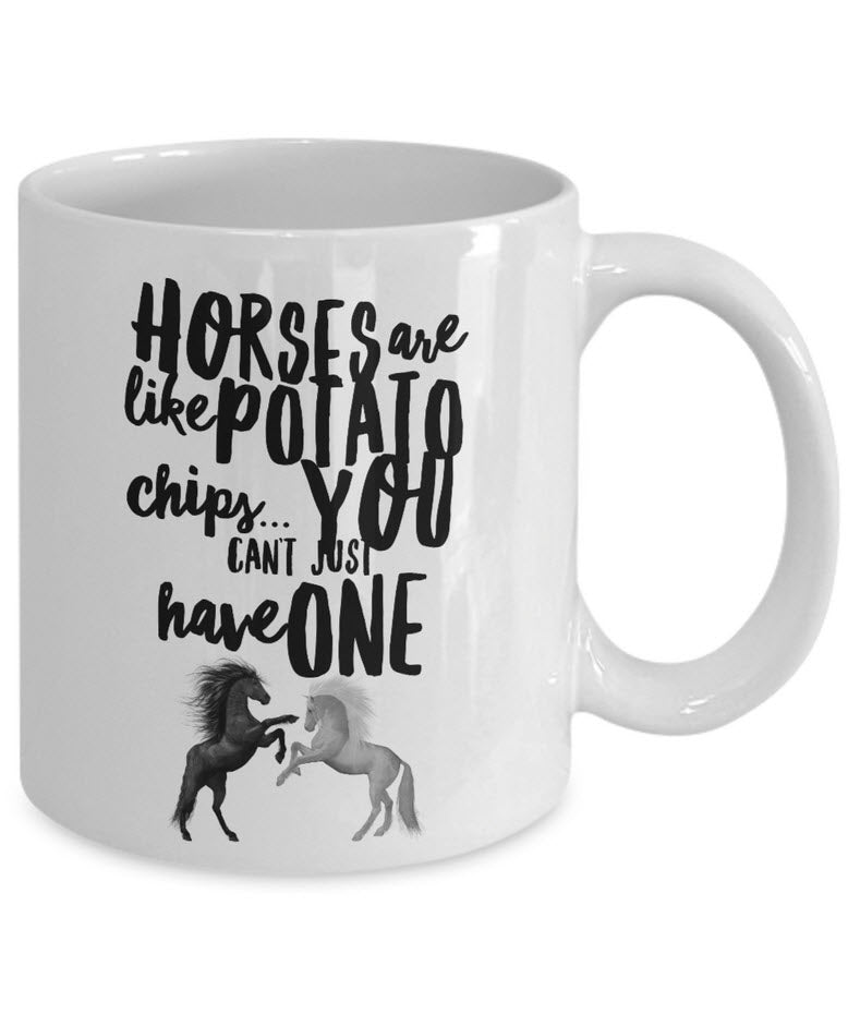 Horse Coffee Mug - Funny Horse Lovers Gift - Cowgirl Gift Idea - "Horses Are Like Potato Chips"