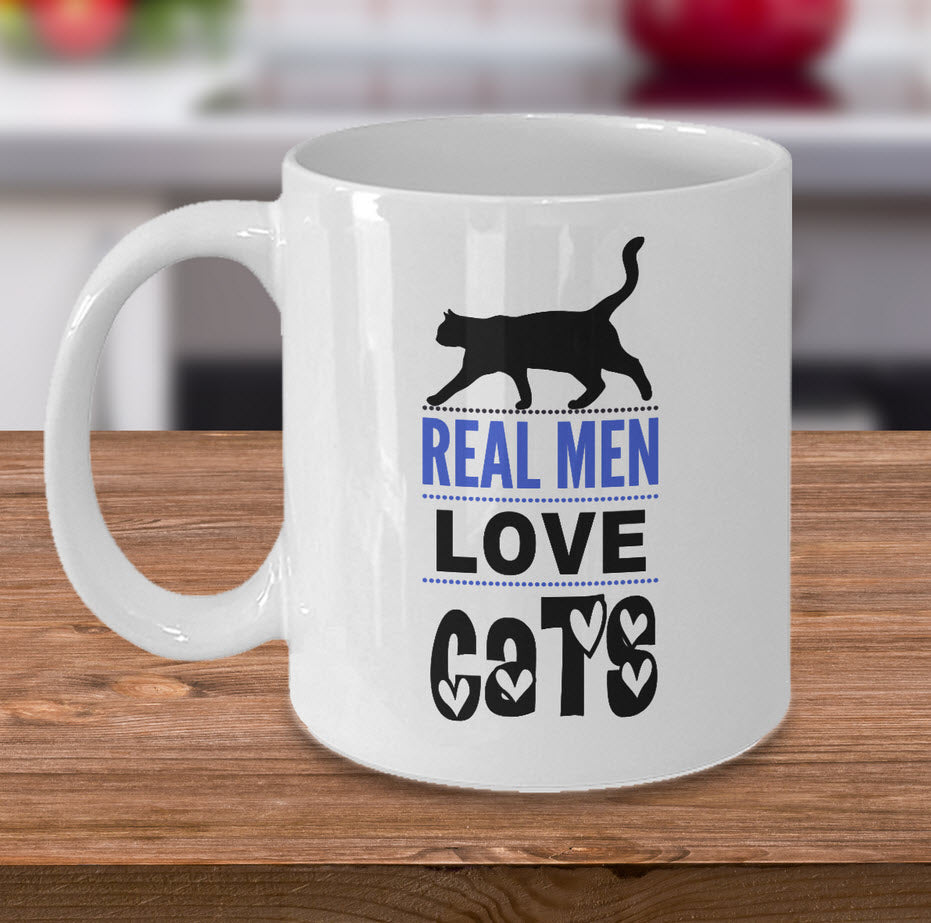Cat Coffee Mug For Men - Cat Lover Gifts For Guys - "Real Men Love Cats"