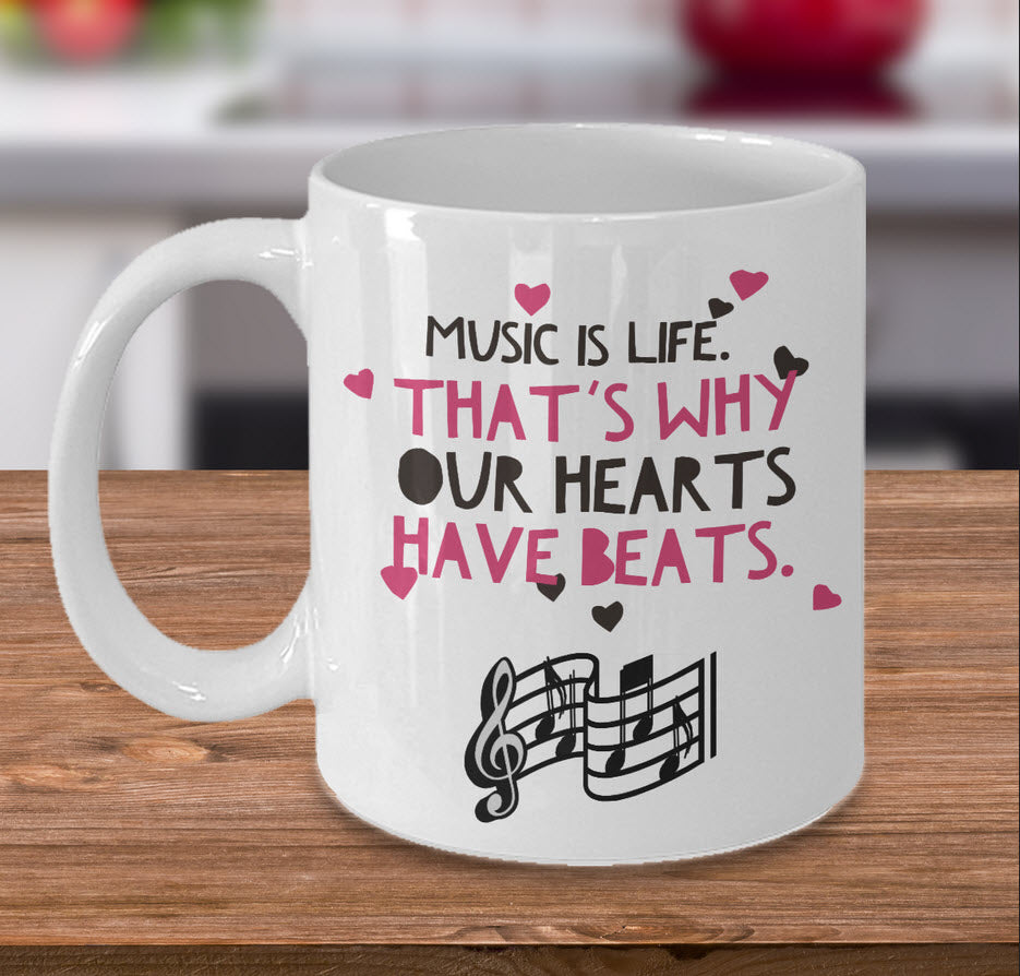 Music Coffee Mug - Music Lover Gift - Music Teacher Gift - Music Notes Mug - "Music Is Life"