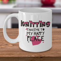 Load image into Gallery viewer, Knitting Coffee Mug - Funny Knitter Mug - Gift For Knitters - &quot;Knitting Takes Me To My Happy Place&quot;
