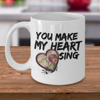 Load image into Gallery viewer, Valentines Day Coffee Mug - Anniversary Gift - Love Mug - Cute Heart Mug - &quot;You Make My Heart Sing&quot;
