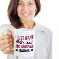 Knitting Coffee Mug - Funny Knitter Mug - Gift For Knitters - "I Just Want To Knit"