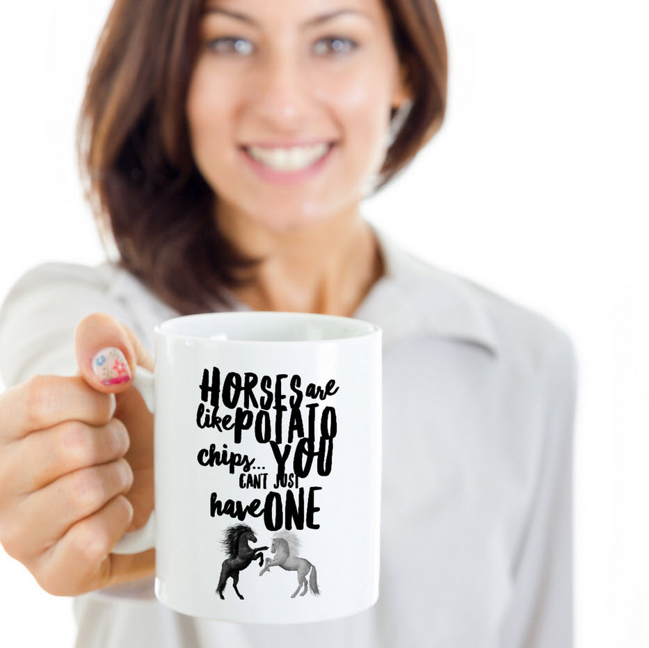 Horse Coffee Mug - Funny Horse Lovers Gift - Cowgirl Gift Idea - "Horses Are Like Potato Chips"