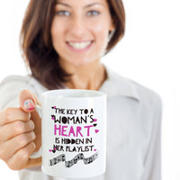 Music Coffee Mug - Music Lover Gift - Music Teacher Music Notes Mug - "The Key To A Woman's Heart"
