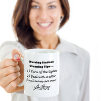 Load image into Gallery viewer, Student Nurse Coffee Mug - Funny Nursing Student Gift - &quot;Nursing Student House Cleaning Tips&quot;
