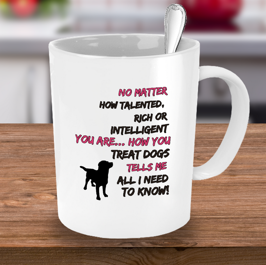 Dog Coffee Mug - Dog Lovers Gift - "No Matter How Talented Rich Or Intelligent You Are"