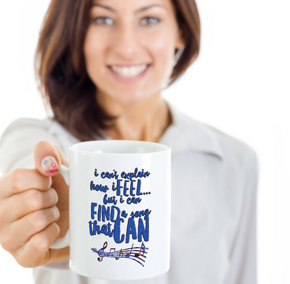 Music Coffee Mug - Music Lover Gift - Music Teacher Music Notes Mug - "I Can't Explain How I Feel"