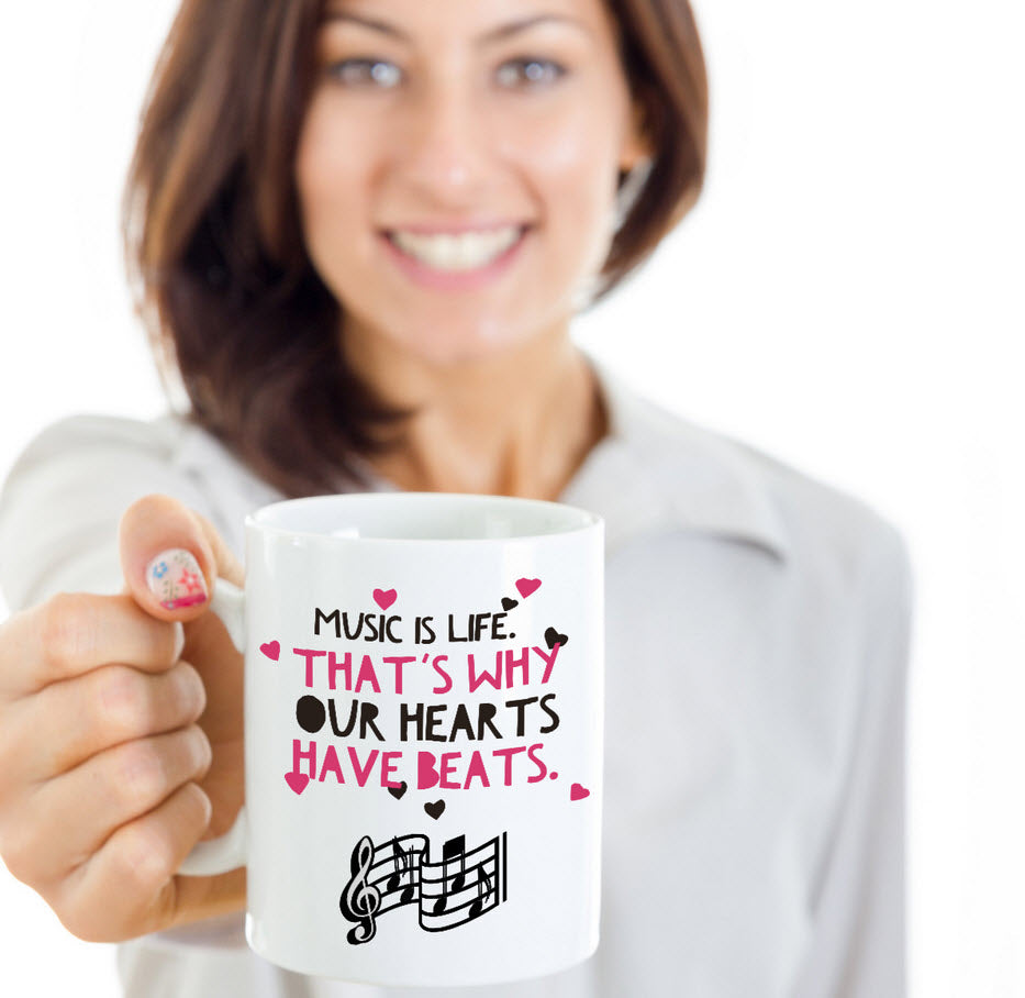 Music Coffee Mug - Music Lover Gift - Music Teacher Gift - Music Notes Mug - "Music Is Life"