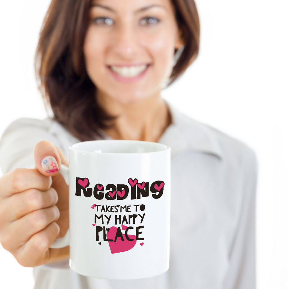 Reading Coffee Mug - Book Lovers Gift For Readers - Book Mug - "Reading Takes Me To My Happy Place"