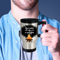 Load image into Gallery viewer, Camping Travel Mug - Stainless Steel Campers Mug - Camping Gift - &quot;Life Is Better With Coffee&quot;
