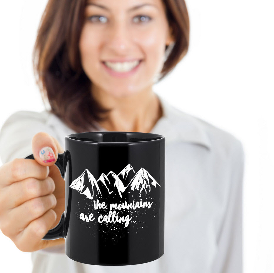 Mountain Climbing Coffee Mug - Hiking Mountaineering Wilderness Mug - "The Mountains Are Calling"