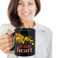 Load image into Gallery viewer, Thanksgiving Coffee Mug - Autumn Leaf Mug - Grateful Mug - &quot;Give Thanks With A Grateful Heart&quot;
