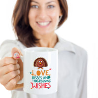 Load image into Gallery viewer, Thanksgiving Coffee Mug - Turkey Mug - Grateful Mug - &quot;Love, Kisses And Thanksgiving Wishes&quot;
